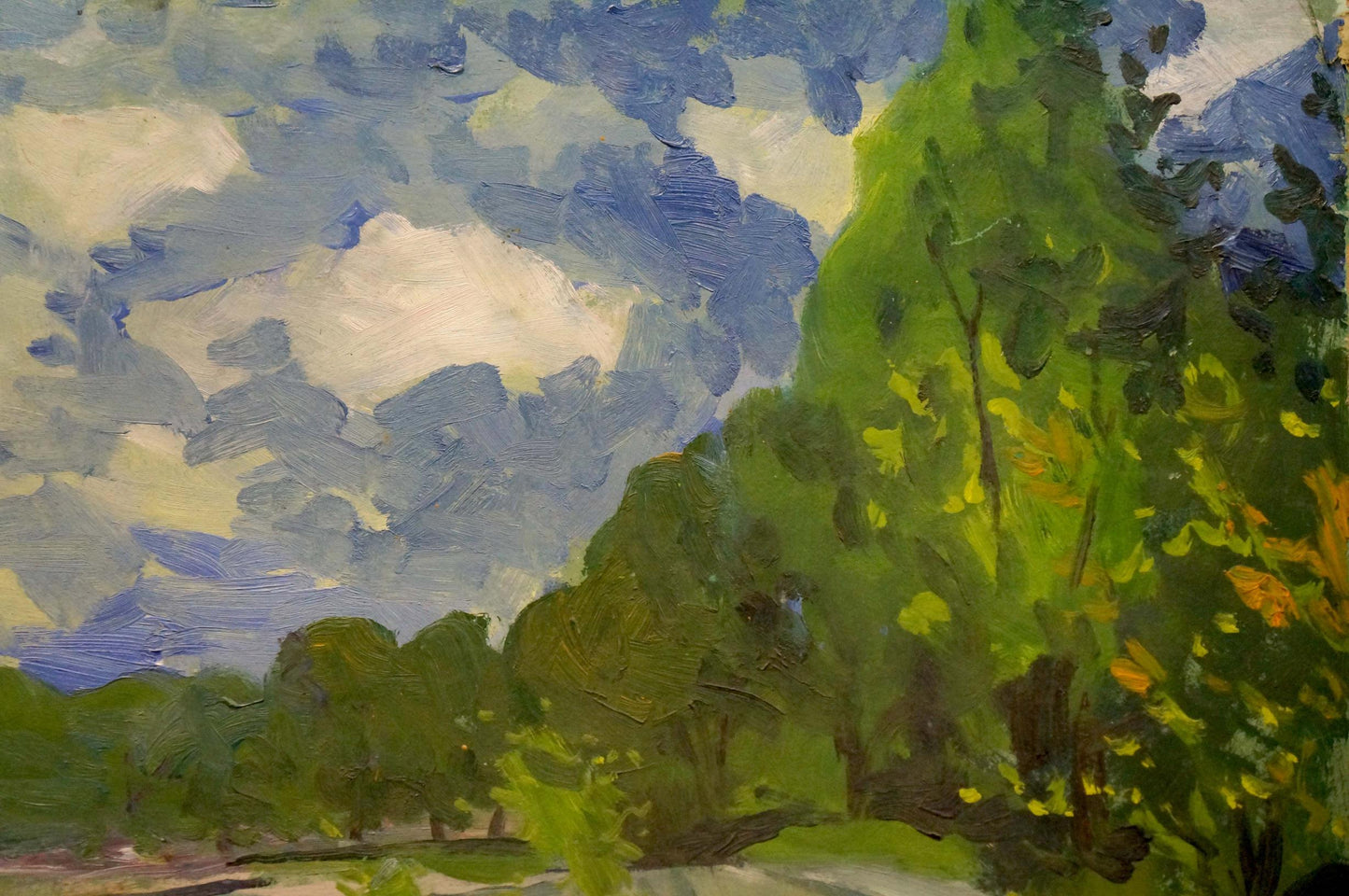 Oil painting The river flows by Patik Volodymyr Yosypovych with green tree