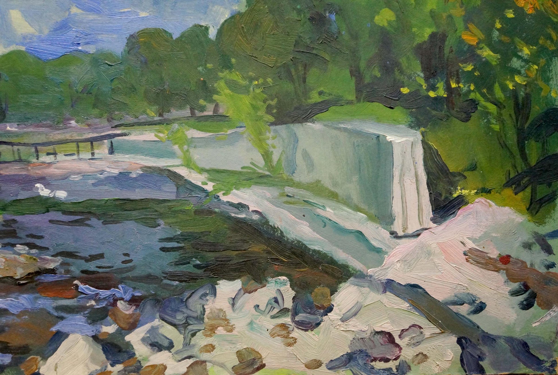 Vibrant impressionist oil painting The river flows by Patik Volodymyr Yosypovych