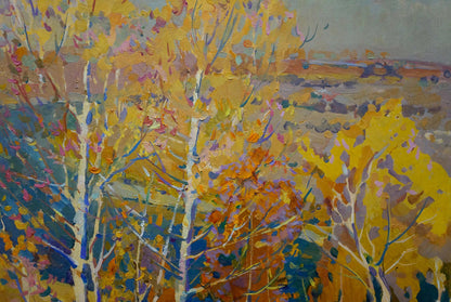 In this painting, Kolesnik illustrates the charm of autumn