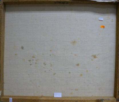 Back of Abstract oil painting The waves by Dupliy Sergey Alexandrovich, beige textured canvas with stains