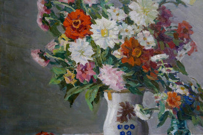 Oil painting of daisies by Kolesnik Vladimir Artemievich in white vase