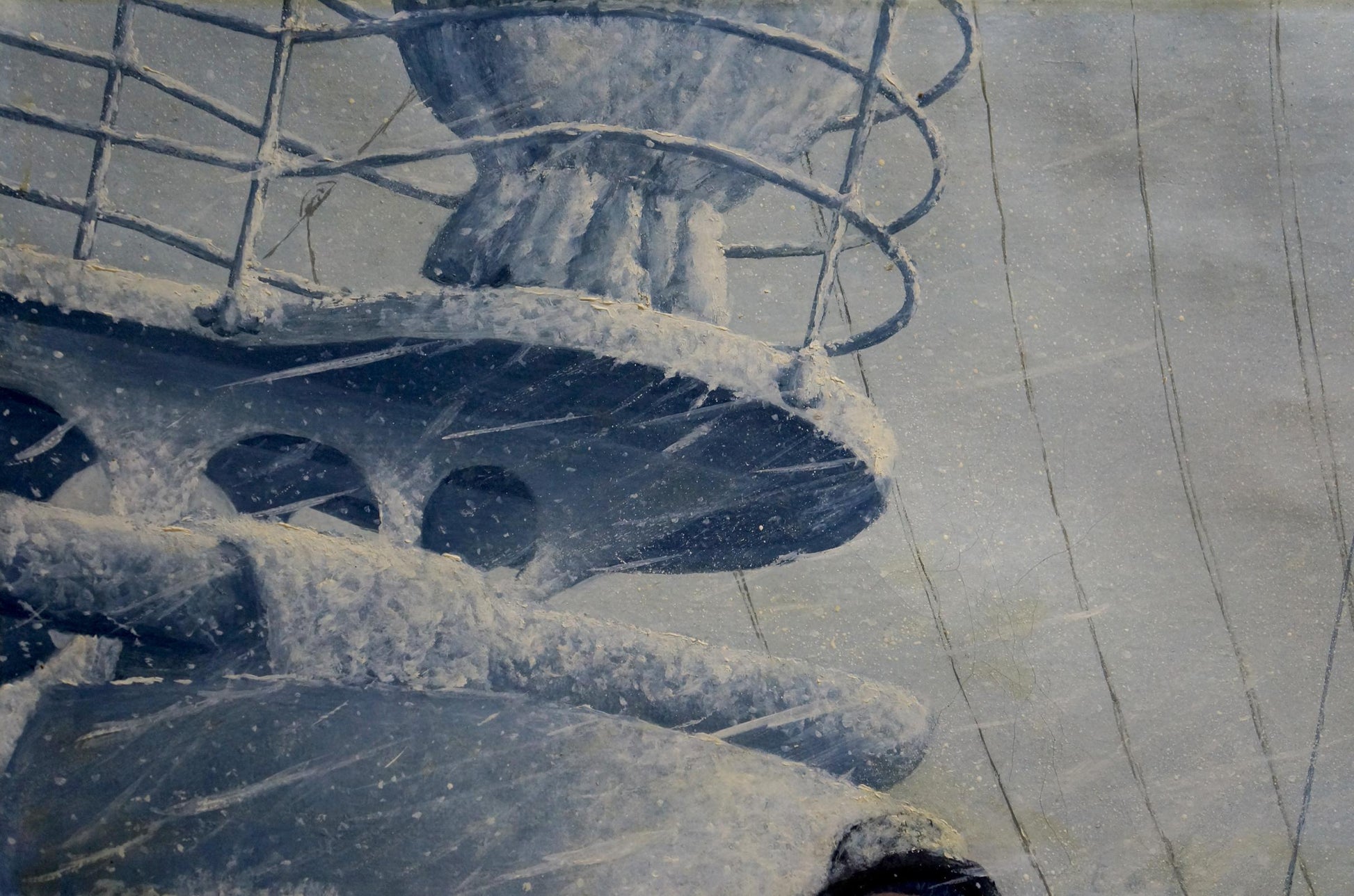 Weathered gray metal ship’s wheel in Polycarp Avilov oil painting