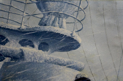 Weathered gray metal ship’s wheel in Polycarp Avilov oil painting