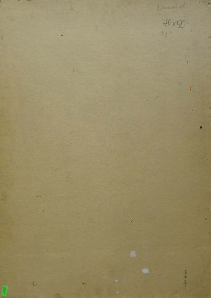 Back of aged beige paper with faint markings in Kolomoitsev Petr Mikhailovich oil painting