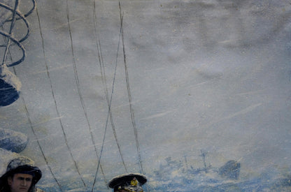 Oil painting In convoy by Polycarp Avilov: dark-hatted sailor in snowy storm