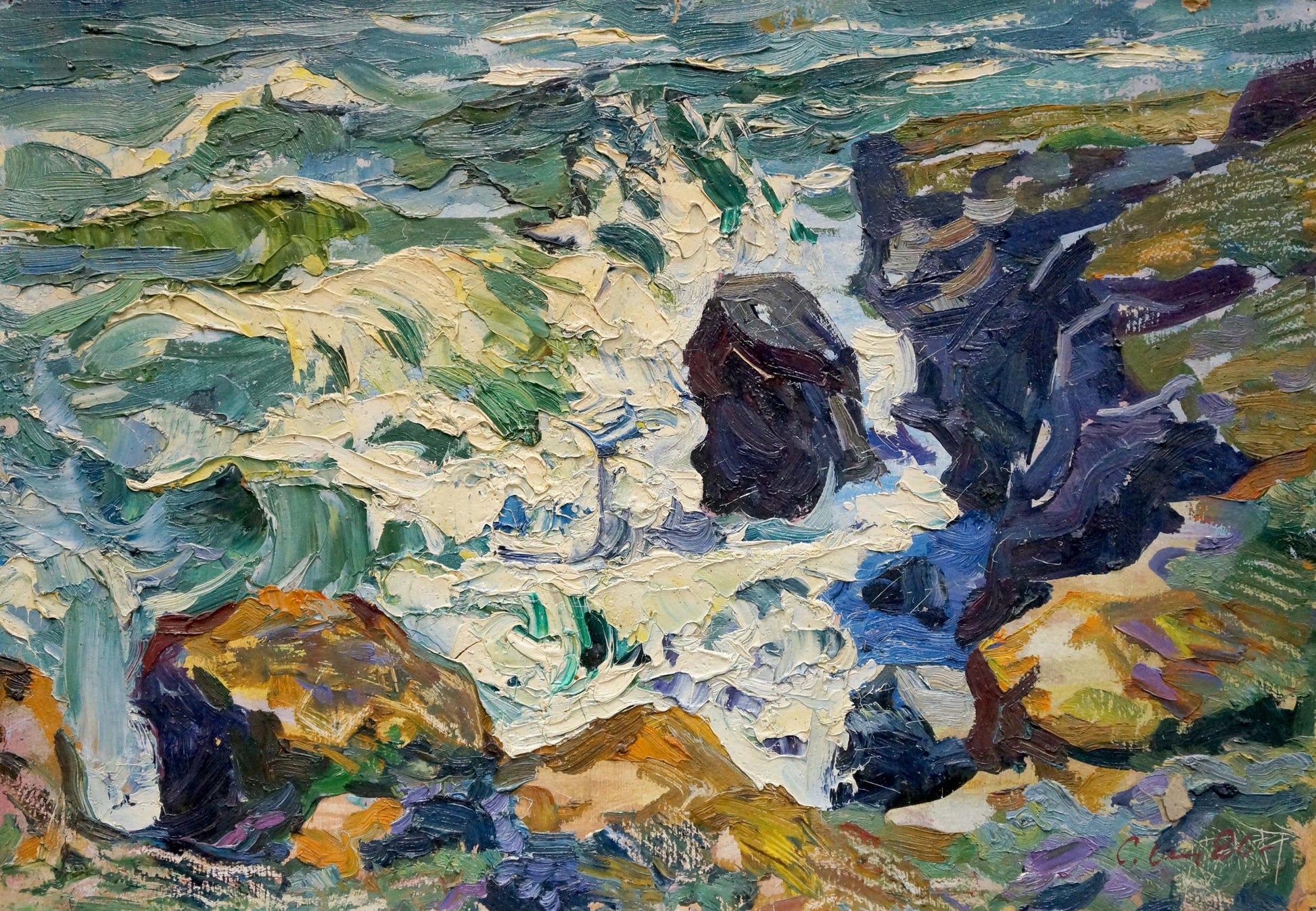 Oil painting Sea Breeze by Shapovalov Sergey Gavrilovich: crashing waves on rocks