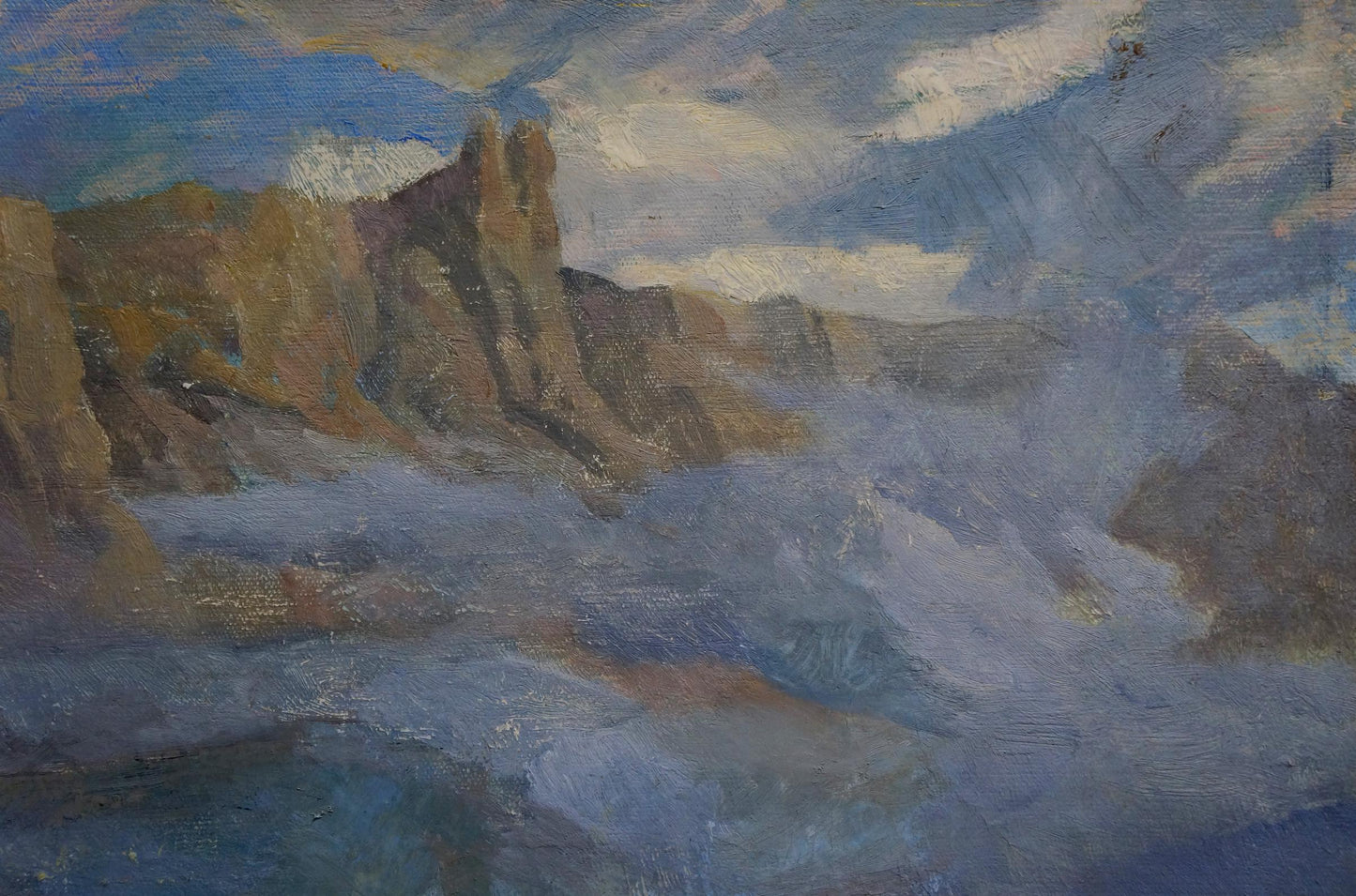 Oil painting Fog by Golembievskaya Tatyana Nikolaevna, rocky sea scene