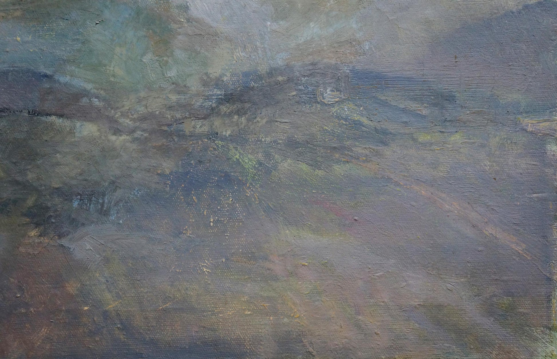 Textured oil painting of misty rolling landscape by Golembievskaya Tatyana Nikolaevna