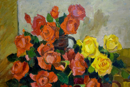 Oil painting of orange yellow roses bouquet by Oleinik Anna Petrovna