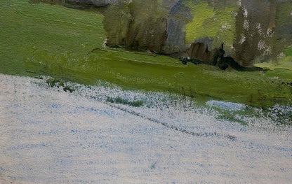 Oil painting Spring sketch Yakovlev B.N. vibrant green field on textured canvas