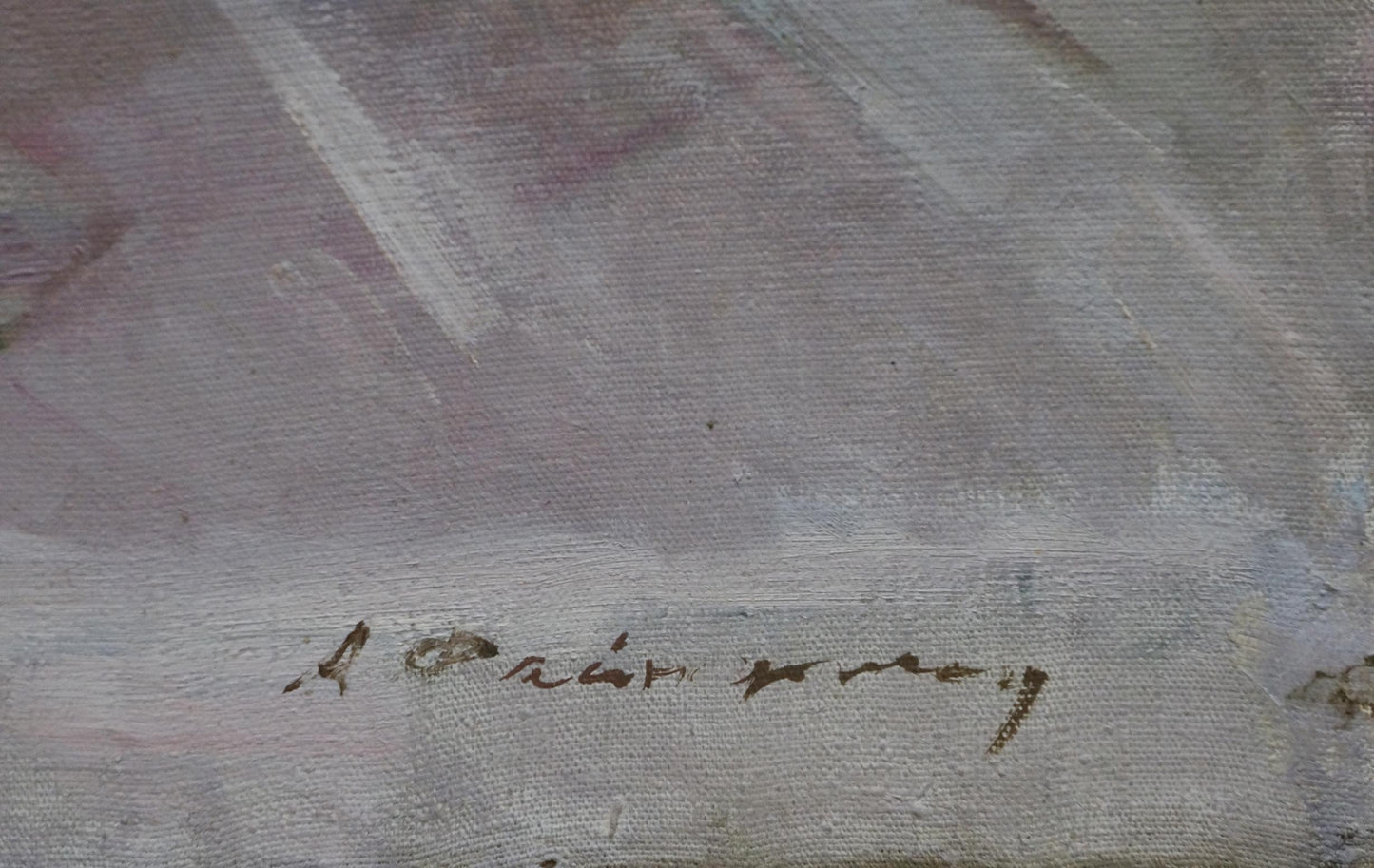Faded handwritten signature by Anna Lvovna Faynerman on oil painting canvas back