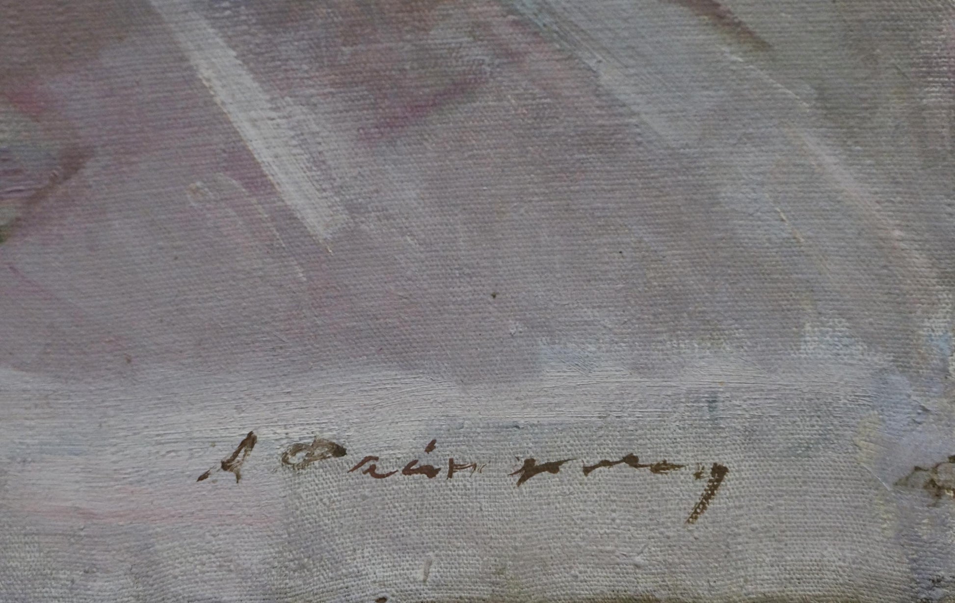 Faded handwritten signature by Anna Lvovna Faynerman on oil painting canvas back