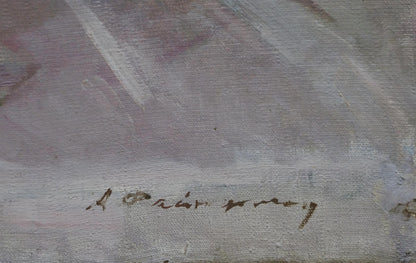 Faded handwritten signature by Anna Lvovna Faynerman on oil painting canvas back