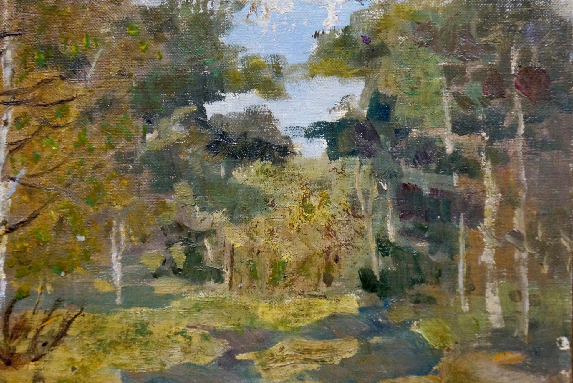 Oil painting Swamp in the forest by Stepanov A.S. with birch trees