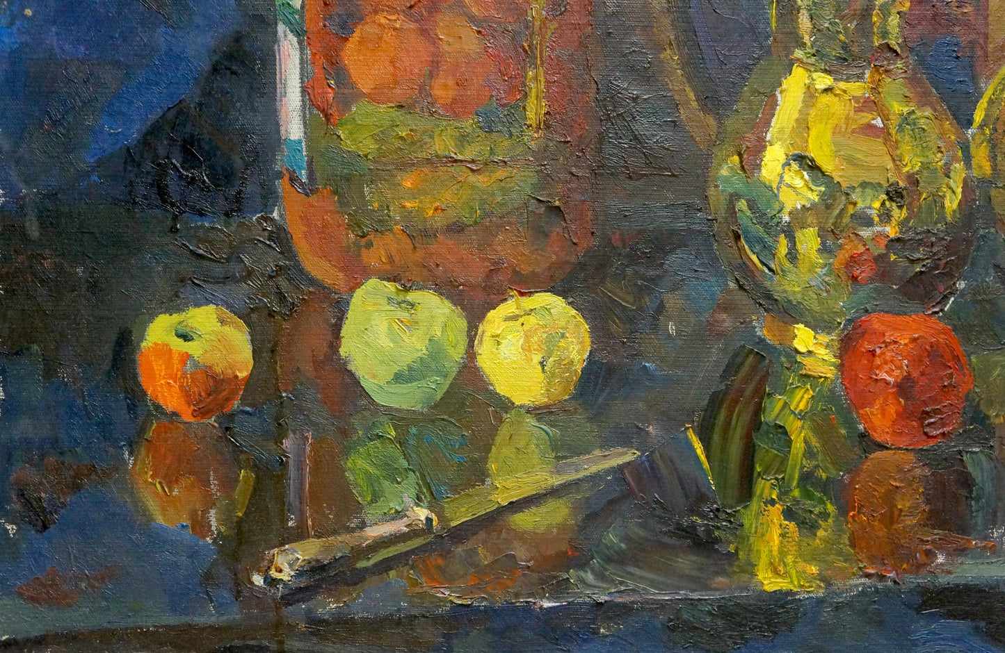 Oil painting Still life by Kerzhner Efim Aleksandrovic with apples and glassware