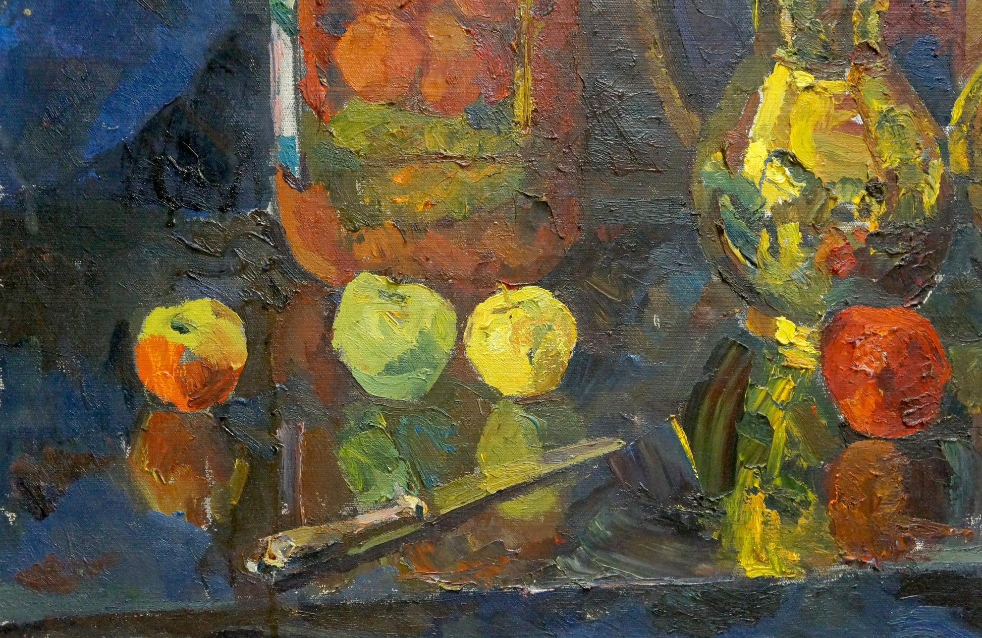 Oil painting Still life by Kerzhner Efim Aleksandrovic with apples and glassware