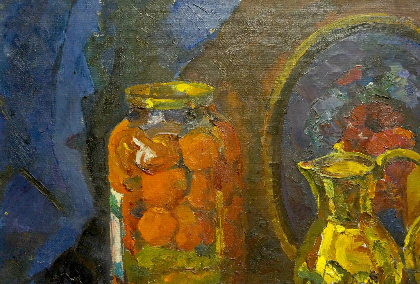 Oil painting by Kerzhner Efim Aleksandrovic: orange jar with citrus fruits