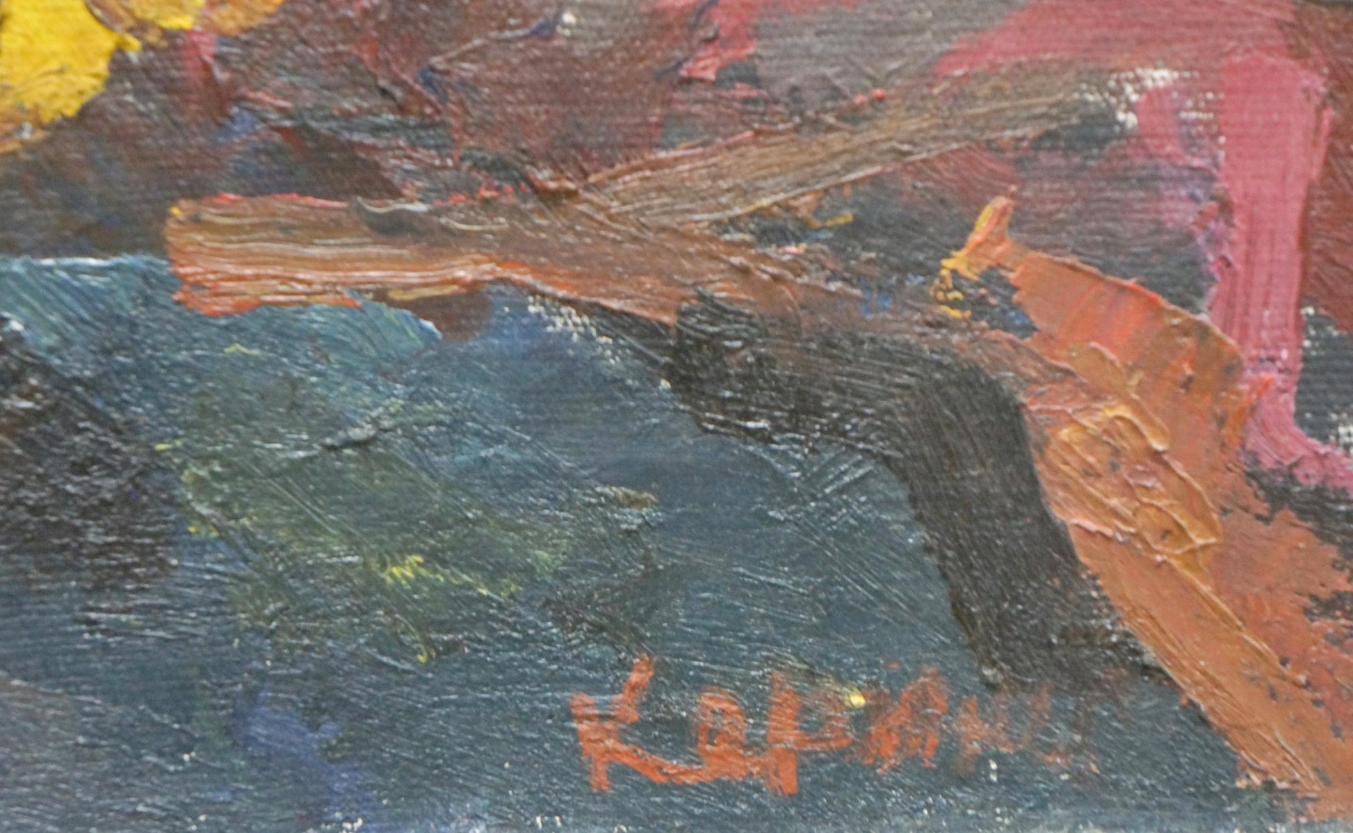 Oil painting Still life by Kerzhner Efim Aleksandrovic with bold red orange blue strokes