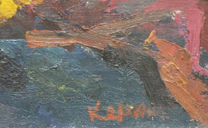 Oil painting Still life by Kerzhner Efim Aleksandrovic with bold red orange blue strokes