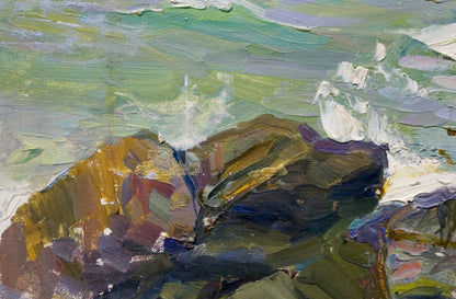 Oil painting seascape by Kolomoitsev Petr Mikhailovich, rugged coastal rocks