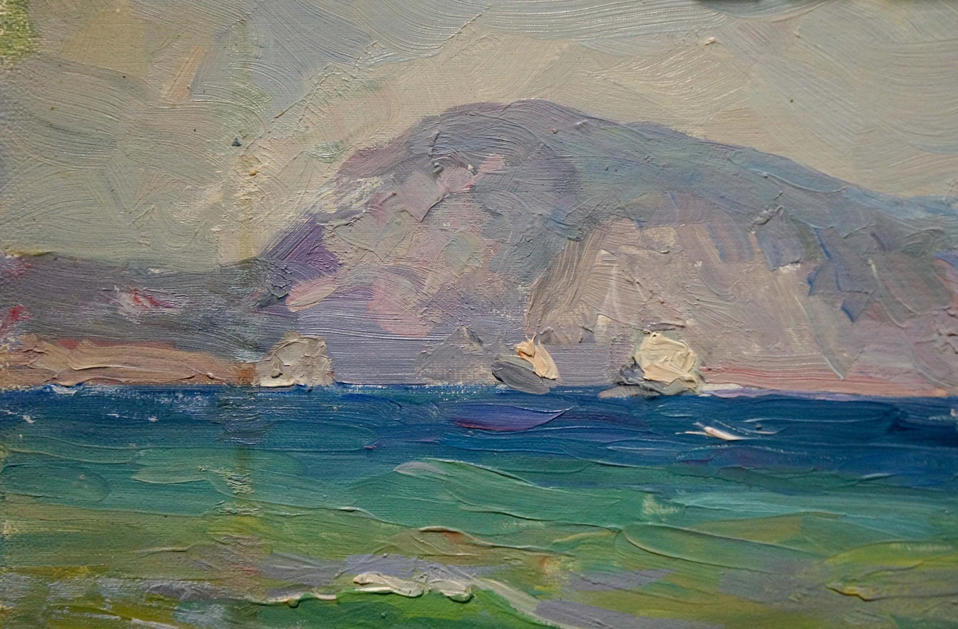 Oil painting seascape by Kolomoitsev Petr Mikhailovich, textured coastal cliffs