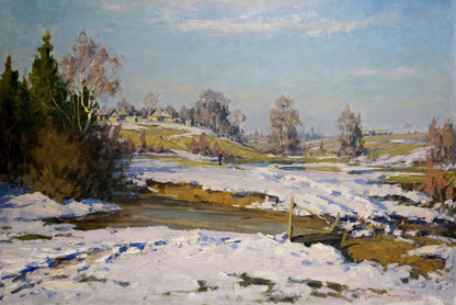 Oil painting Early spring by Konstantin Yermol’shev: serene winter landscape