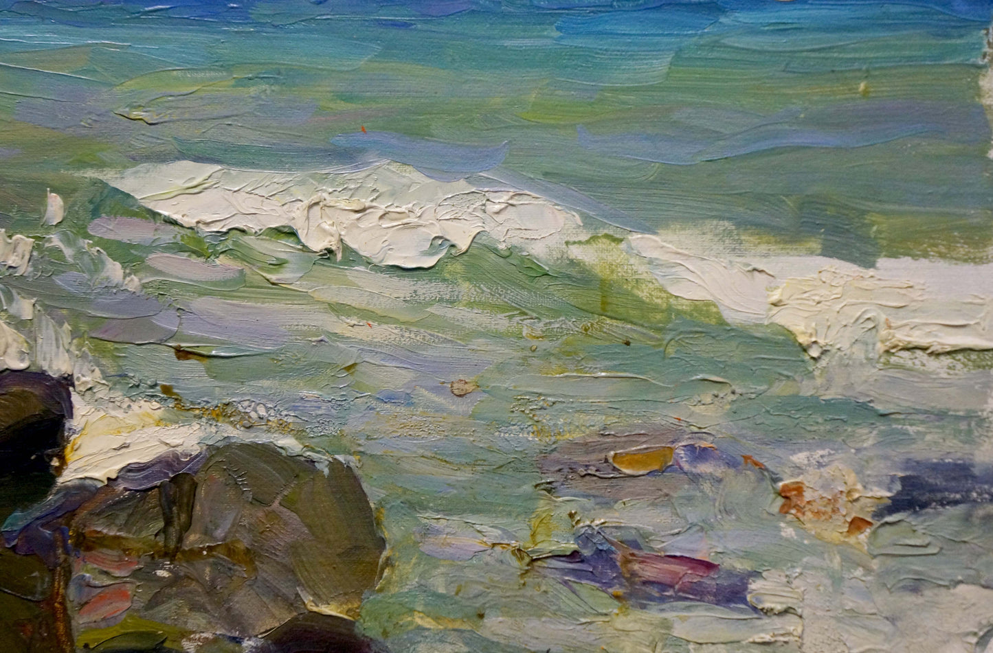 Textured impressionist oil painting of turquoise ocean waves by Kolomoitsev Petr Mikhailovich