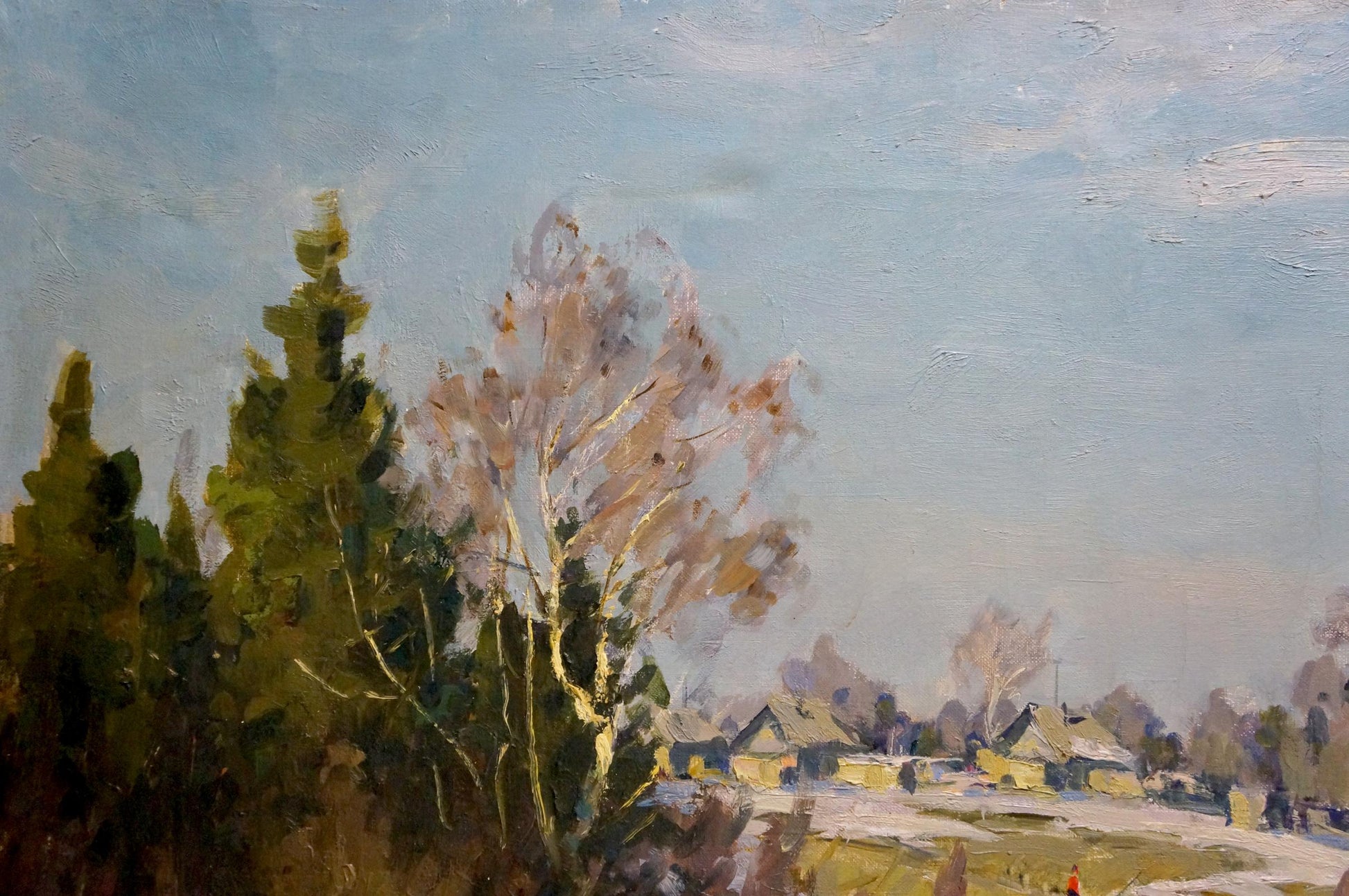 Oil painting Early spring by Konstantin Yermol’shev village scene