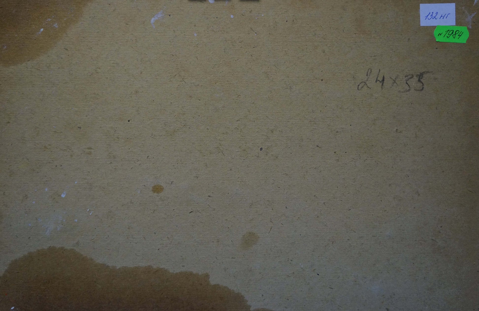 Back of oil painting Seascape by Kolomoitsev Petr Mikhailovich with beige canvas dimensions and price tags