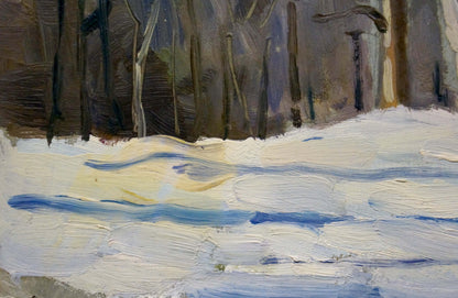 Impressionistic oil painting of impenetrable winter forest in snow