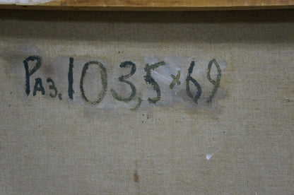 Back of Oil painting Early spring Konstantin Yermol’shev with handwritten code p.a3.1035x69 on canvas