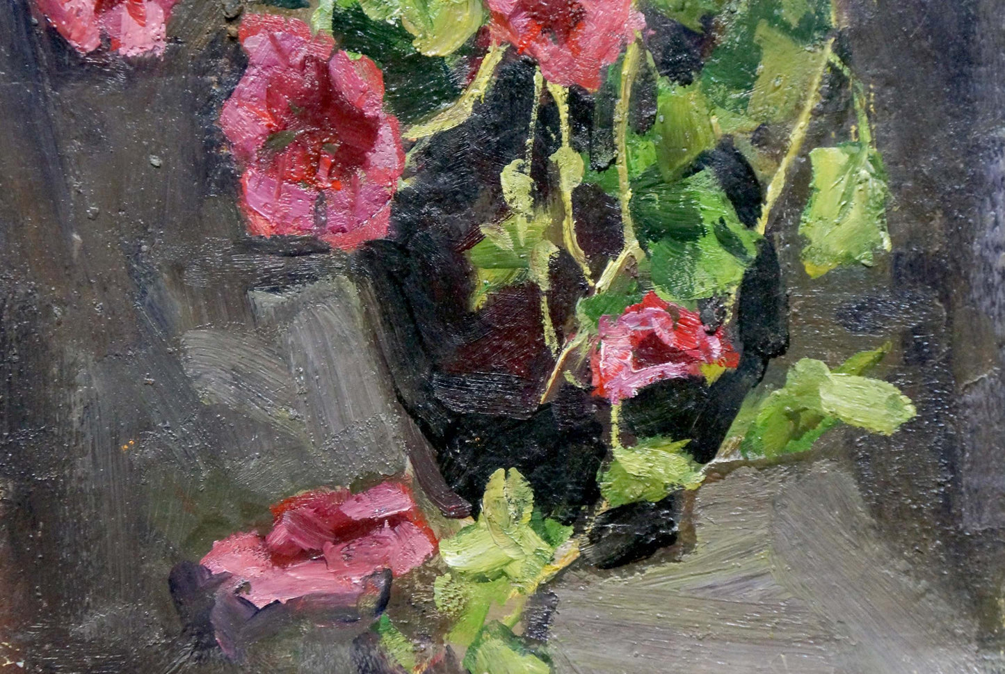 Vibrant oil painting Crimson Bouquet in a Vase by Petr Volsky, pink roses