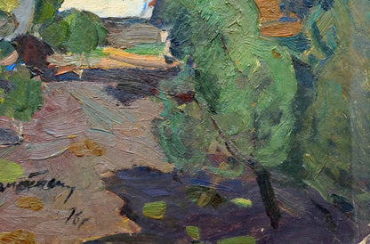 Oil painting Corner in the forest by Gantman Moisey Faibovich, lush green trees