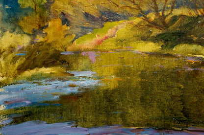 Vibrant impressionist oil painting of autumn river landscape by Maltsev Nikolay Alexandrovich