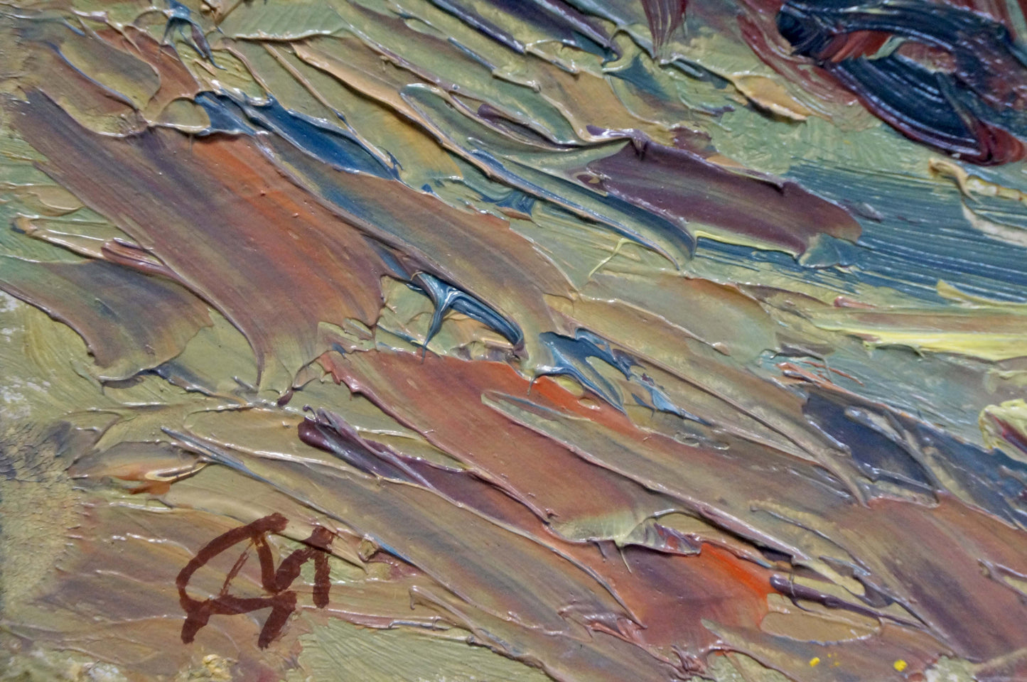 Oil painting Autumn has come with impasto brushstrokes in earthy tones