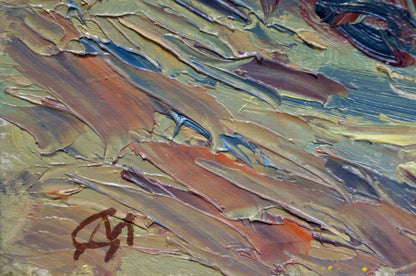 Oil painting Autumn has come with impasto brushstrokes in earthy tones