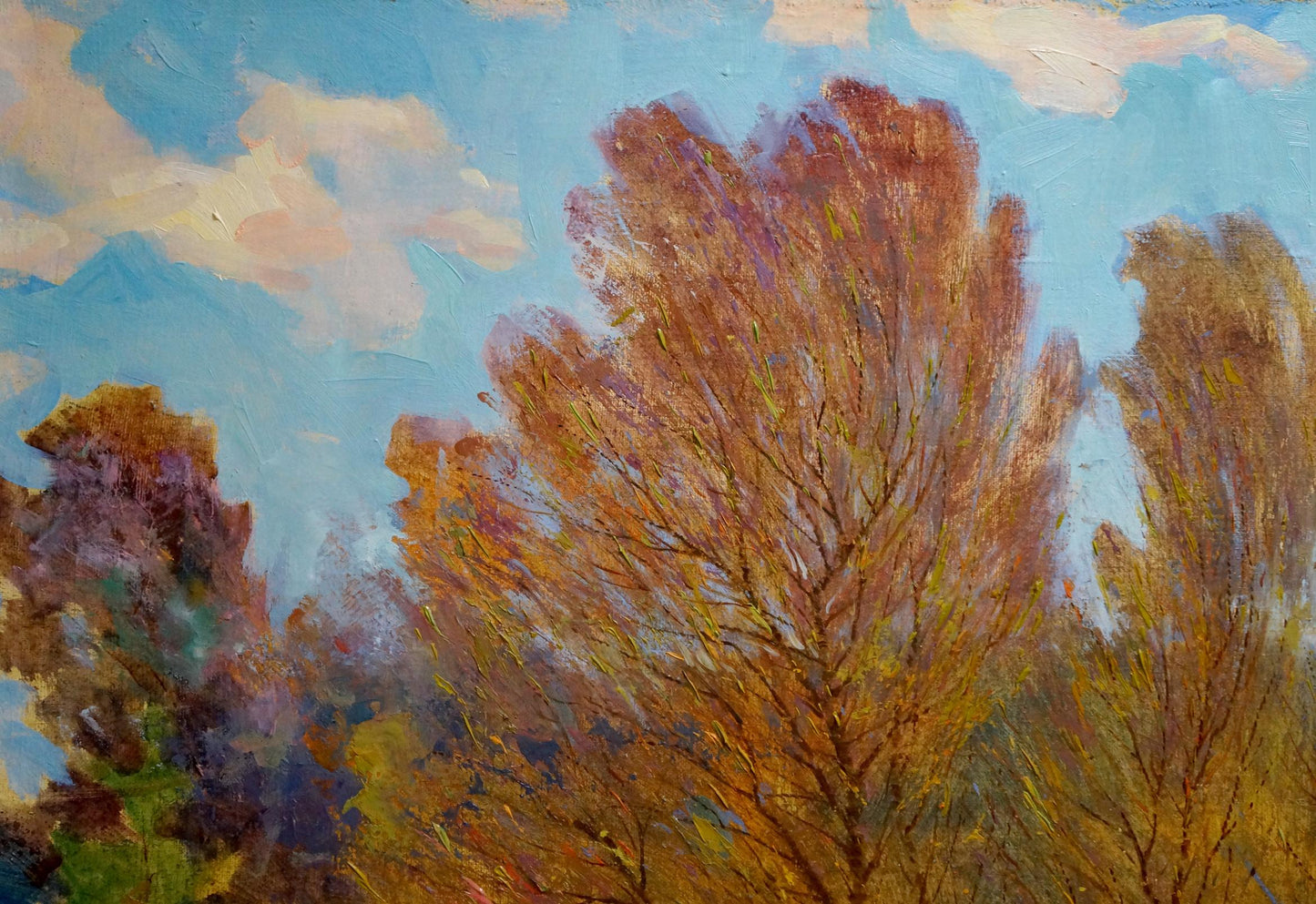 Oil painting of autumn trees in golden rust leaves by Maltsev Nikolay Alexandrovich