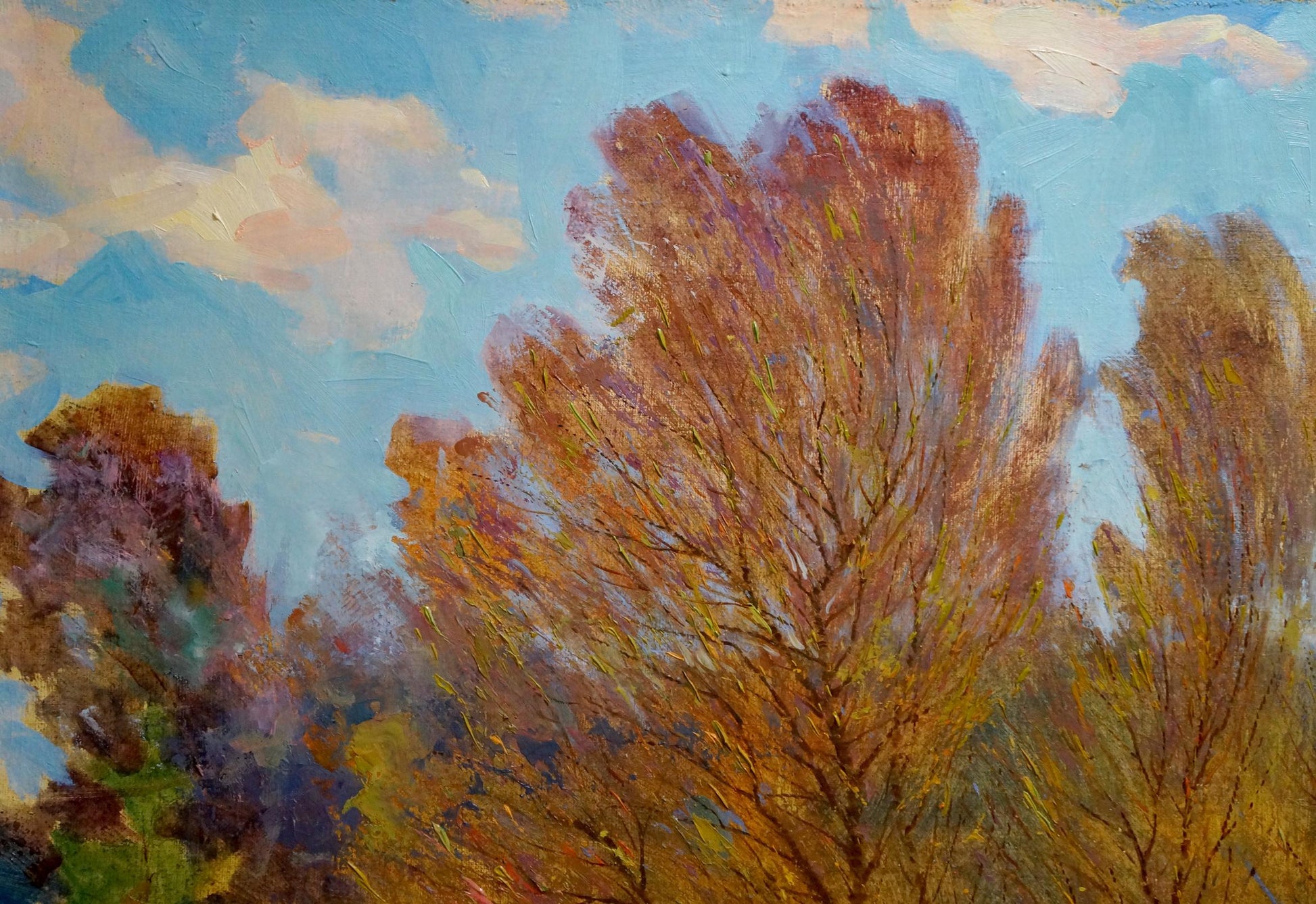 Oil painting of autumn trees in golden rust leaves by Maltsev Nikolay Alexandrovich
