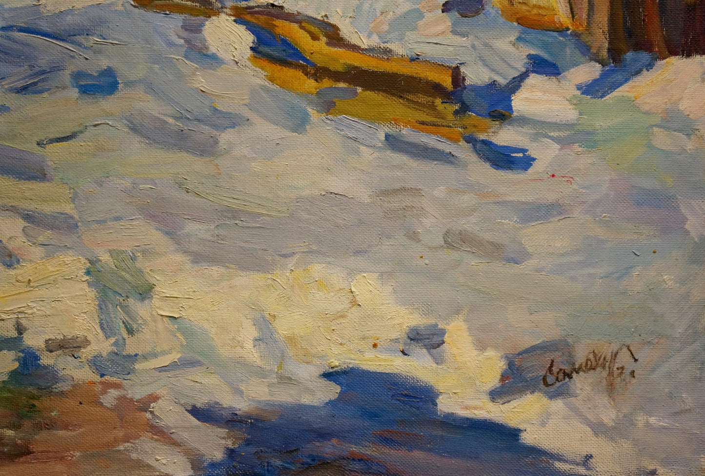 Oil painting Winter landscape by Samokhvalov A.N. with impasto brushstrokes
