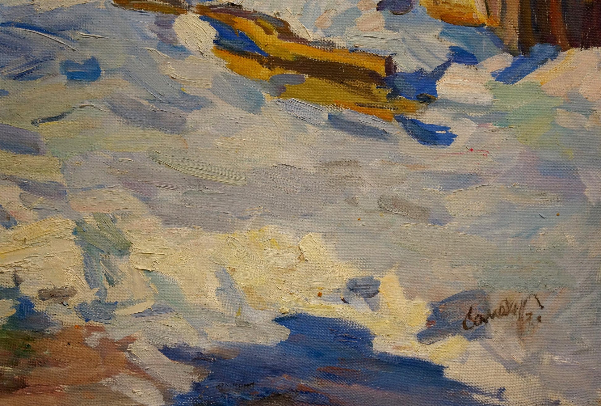 Oil painting Winter landscape by Samokhvalov A.N. with impasto brushstrokes