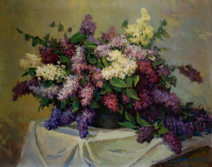 Oil painting of vibrant lilac bouquet by Safonov Sergey Dmitrievich