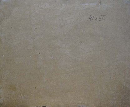 Back of beige textured stone slab for Oil painting Lilacs and tulips on the table, 41x50 inches