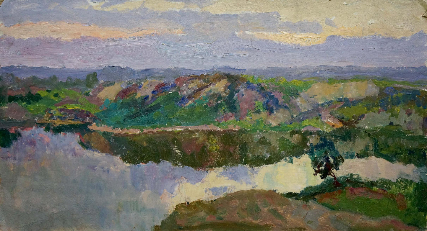 Vibrant impressionist oil painting Sunset by the River by Kalatsyuk Yakov Alekseevich