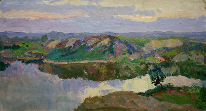 Vibrant impressionist oil painting Sunset by the River by Kalatsyuk Yakov Alekseevich