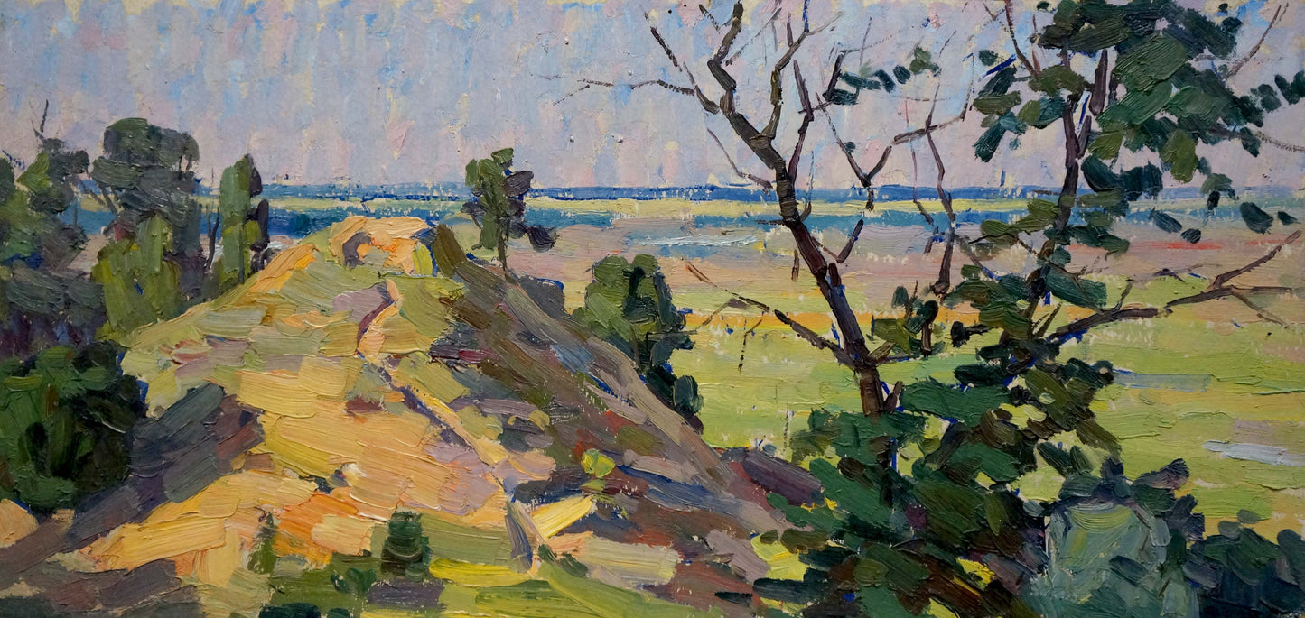 Vibrant impressionist oil painting by Mordovets Andrey Nikitich of sunlit hillside