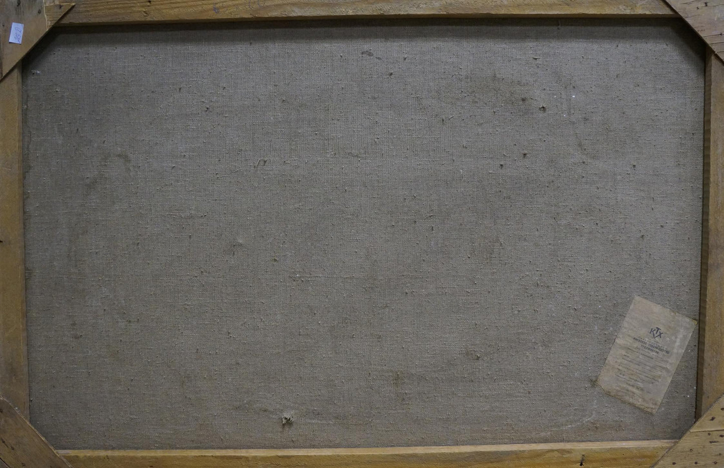 Back of gray canvas on wooden frame Oil painting Landscape Sabadysh Petr Evlampievich