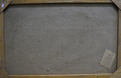 Back of gray canvas on wooden frame Oil painting Landscape Sabadysh Petr Evlampievich
