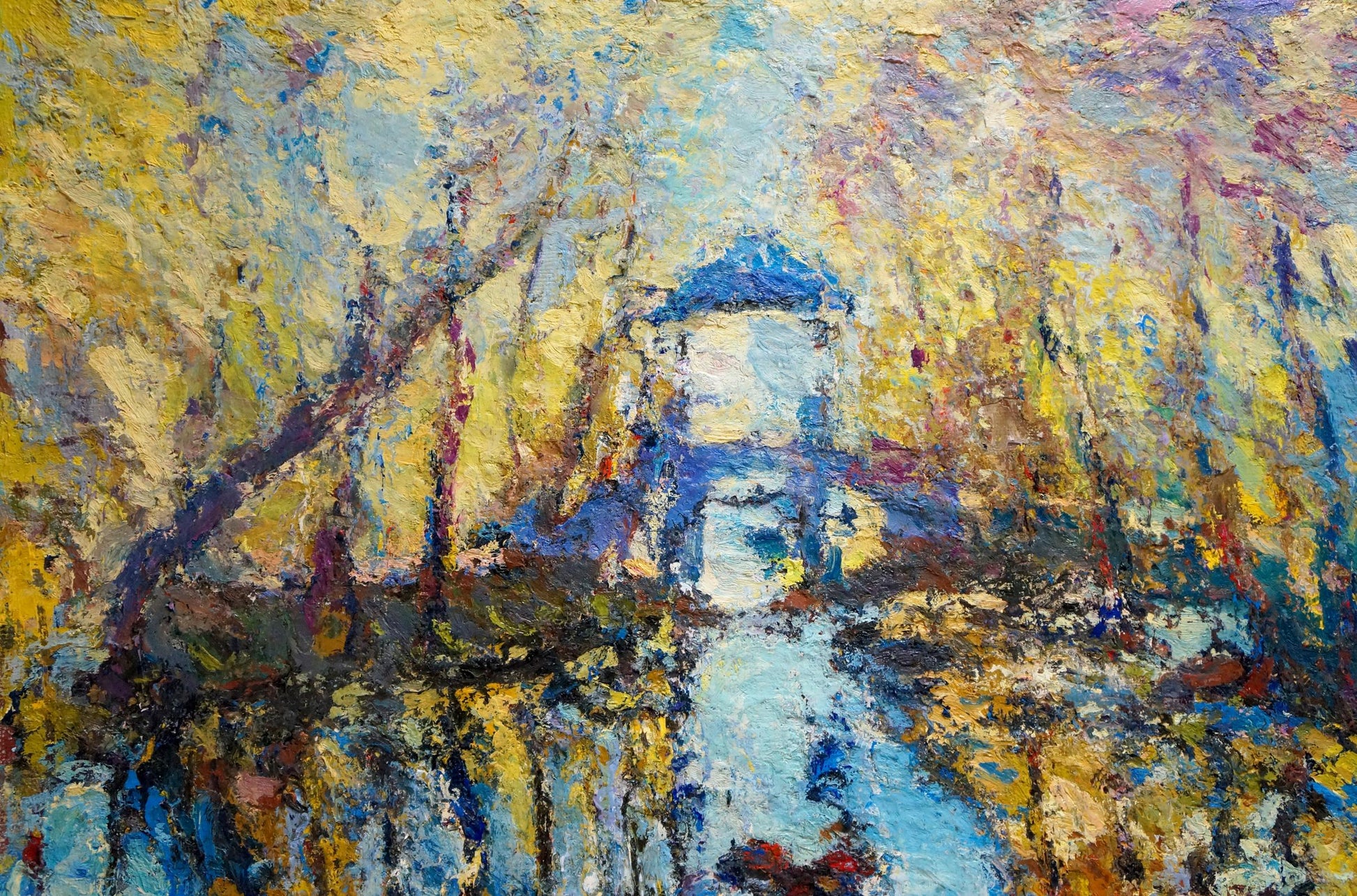 Vibrant Dupliy Sergey Alexandrovich oil painting mirror of impressionist blue-roofed gazebo landscape