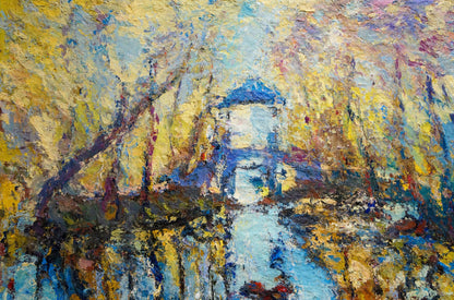 Vibrant Dupliy Sergey Alexandrovich oil painting mirror of impressionist blue-roofed gazebo landscape