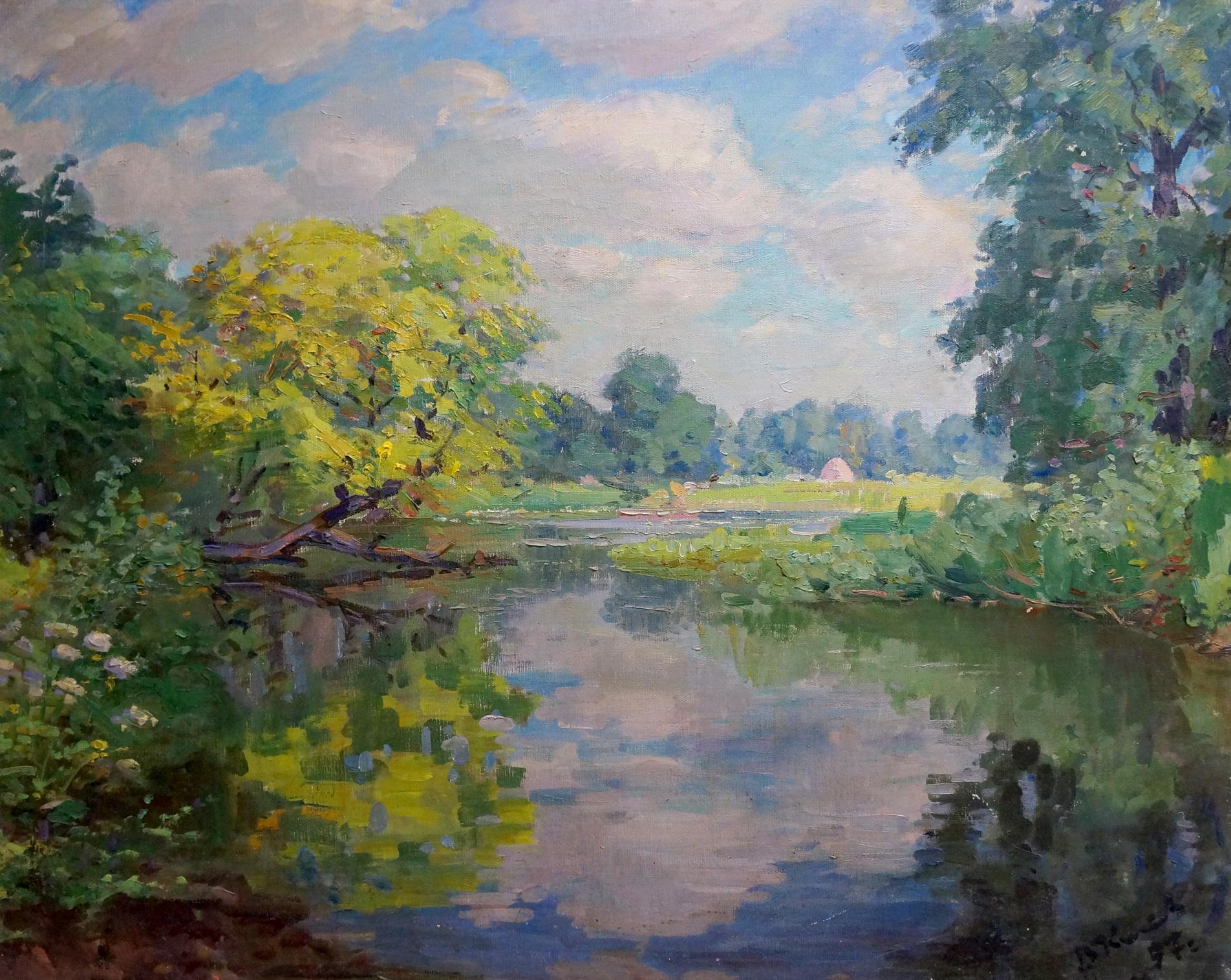 Serene impressionistic oil painting of tranquil river by Kisil Grigory Alekseevich